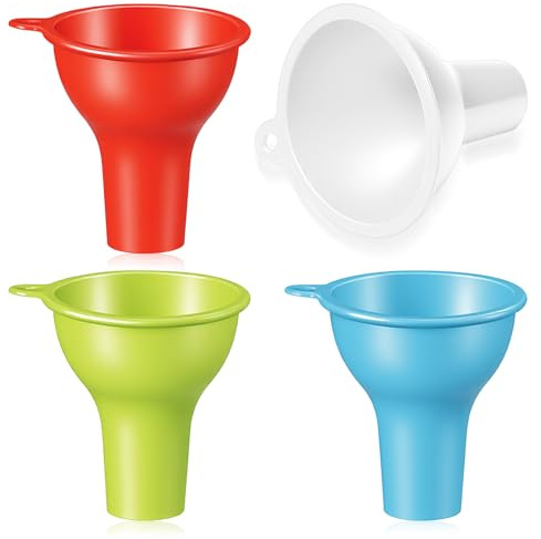 Guduling 4 Stück Silicone Funnel, Silikon Trichter, 7.5 × 2.5 cm | Trichter Küche Set, Große Öffnung für Küche Marmelade Öl Flüssigkeiten Pulver (Rot, Weiß, Grün, Blau)