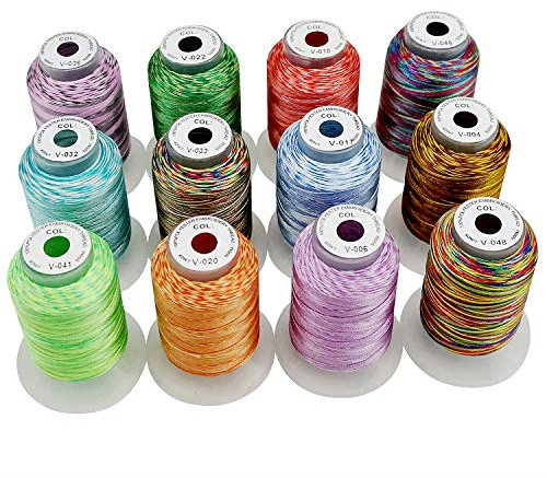 New brothread 12 Multi Farben Polyester Maschinen Stickgarn 500M (550Y) für Brother/Janome/Singer/Babylock/Kenmore/Bernina/Husqvaran Stickereimaschine-Sortiment 1