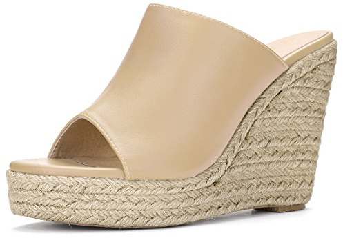 Allegra K Espadrille à Bout Ouvert pour Femmes Mules à Plateforme à Talons compensés Beige 39