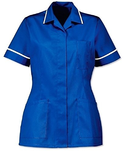 Instex Womens Nurses Healthcare Tunic, Dental Vet Salon, Royal Blue with White Trim, Pointed Collar INS32RB