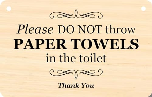 Please Do Not Put Papier Towel In WC, Salle de bain, Panneau, Notice, Informations – Noir et blanc/Frêne/contreplaqué, Placage frêne, Noir et blanc ou bois., 145mm x 90