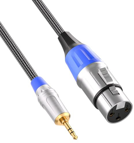 Tisino Cavo XLR Jack 3.5 mm, cavo da XLR femmina a mini jack 3,5 mm per microfono Aux per videocamere, fotocamere DSLR, dispositivo di registrazione per computer e altro ancora - 3M