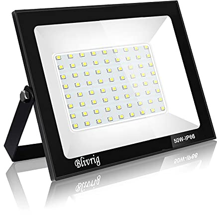 Blivrig 50W LED Strahler Außen,5000LM Superhell Außenstrahler, IP66 Wasserdicht LED Fluter, 6000K Kaltweiß Aussenstrahler Flutlicht, Aussenlampe für Gärten, Innenhöfe, Hotel