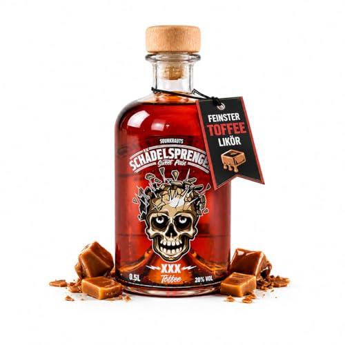 Schädelsprenger Toffee Likör - Feinster Toffeelikör erzeugt in Deutschland - robuste Flasche mit Holzverschluss (1 x 0.5L)
