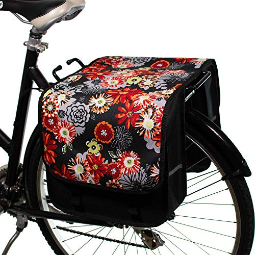 BikyBag Classic - Dubbel cykelväska - 26L vattentålig cykelväska för pakethållare | pendlar- och shoppingcykelväska (Classic CL - Röd äng)