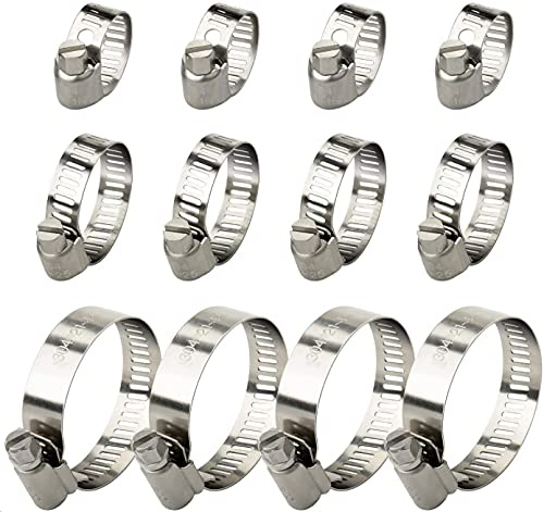 Noosverl Hose Clips Jubilee Clips, Stainless Hose Clamps Pipe Clips, Adjustable Ducting Clamps 12 Pack (10-16mm,16-25mm,21-44mm)
