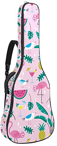 Sommer Pink Flamingo Wassermelone Gitarre Gigbag Gitarre Rucksack mit verstellbarem Schultergurt Gitarrentasche für unter 42 Zoll Bass klassische Volksgitarre