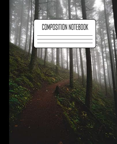 Composition Notebook: Cottagecore College Ruled Paper Notebook for Home School Supplies Students, Teachers, kids, teens, and adults (7.5 x 9.25, 110 ... pathway through coniferous trees in forest