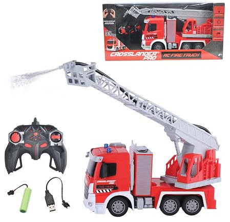 Lexibook RCP20 Crosslander pro, RC Fire Truck, ferngesteuertes Feuerwehrauto, Lichteffekte, Wassersprühfunktion, elektronische Drehleiter, wiederaufladbar, Rot