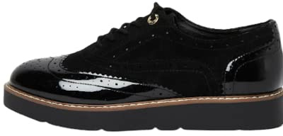 Womens Black Patent Brogues Shoes Platform Trainers Lace Up Gorgeous Faux Leather Size UK 3-8 (Black, Numeric_5)