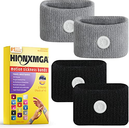 HIONXMGA 2 Pairs Travel Sickness Bands for Motion Nausea Relief – Acupressure Wristbands for Car, Boat, Flight & Morning Sickness – Reusable & Comfortable Travel Essentials for Adults & Kids