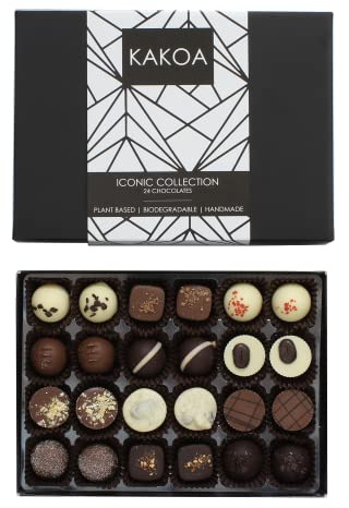 Kakoa Vegan Assorted Chocolate Selection Gift Box, Plant-Based, 24 Chocs | Brownie, coffee, caramel & liqueur centres, dairy-free & luxurious, a rich treat for special occasions & everyday moments