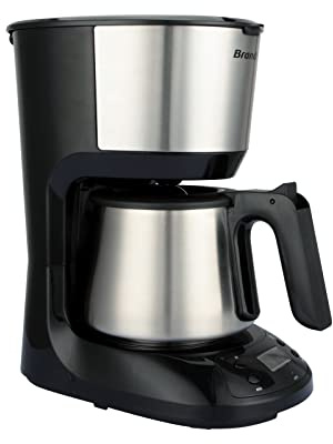BRANDT CAF125PR - cafetière - Dimensions du produit nu HxLxP (mm) 176X253X308 - capacité 1.25L / 10 tasses - Verseuse inox - Programmable 24h - Ecran digital - Maintien au chaud 35min - 750W - inox