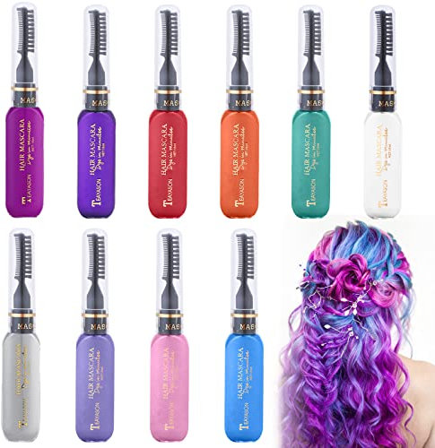 Haarkreide Kamm, Temporär Haarfarbe Kreide Kamm Ungiftig & Waschbare Haar Kreide Geschenk Temporär Haarfarbe Färben für Fasching, DIY Cosplay, Party, Weihnachten, Halloween, Geburtstag (10 Farben)