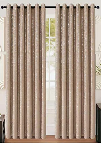 Luxury Sparkle Glitter Shimmer Silver Black Metallic Block out Curtain Eyelet Ring Top Pair Readymade Curtains (Beige, 66″x 72″ (167 x 183cm))