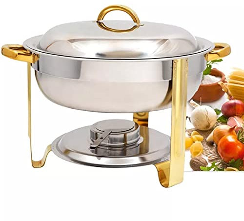 THREMA 3,5 Liter DEEP Chafing Dish Aus Edelstahl, Rund, Buffet-Essenswärmer Mit Deckel Und Chafing Fuel Holder, Chafing Dishes Speisenwärmer, Für Die Gastronomie