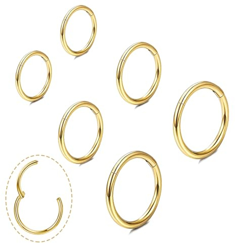 Små guldringörhängen, lätta 14K guldpläterade huggie ringörhängen för brosk helix tragus, allergivänliga örhängen för kvinnor män, små tunna ringar kirurgiskt stål ändlösa ringörhängen, 6/8/10mm Gold