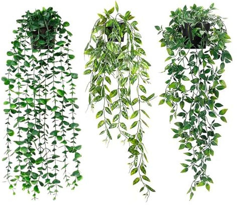 Artificial Hanging Plant, 3 Pack Fake Hanging Plants with Pot, Greenery Faux Fake Ivy Decor, Fake Ivy Potted Plants for Indoor Outdoor Home Decor Wall Room Patio Office Table Shelf