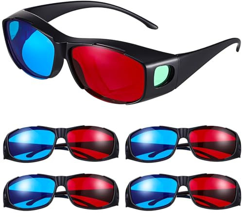 Hemobllo 5 Pcs 3D Glasses, Red and B lue Anaglyph Glasses, Plastic Frame, Comfortable for Long Wear, Ideal for 3D Movies and Gaming, Assorted Colors
