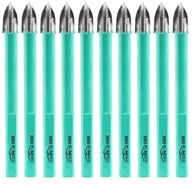 LEKOMESH Punte da Trapano Set - 10pezzi 6mm Set Punte in Carburo punte per Legno, Plastica, Muratura, Piastrelle di Ceramica, Calcestruzzo, Marmo, Gambo a Triangolo