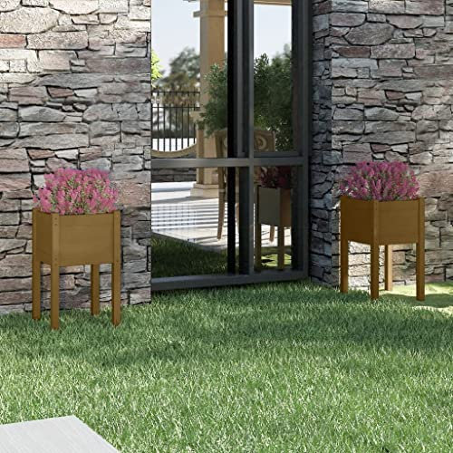 Youuihom Cassetta per Piante Aromatiche Vaso per Orchidea Fioriere da Giardino 2 pz Miele 40x40x70 cm in Legno di Pino Adatta a Balconi, Verande, Giardini e Cortili