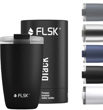 FLSK Kaffeebecher – Premium coffee to go-Becher aus Edelstahl – 100 % auslaufsicher, BPA-frei & doppelwandig – hält 3 h heiß (black, 350 ml)
