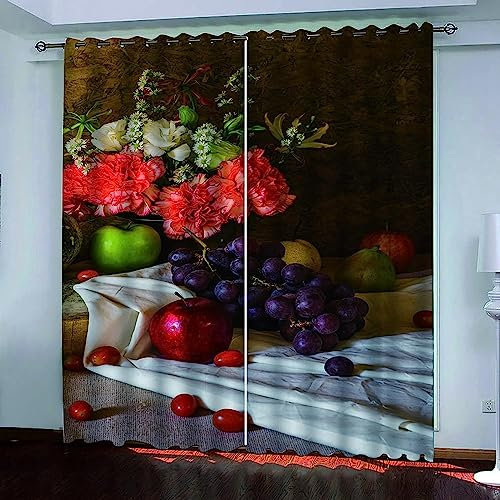 Vorhang Kinderzimmer Blumen Und Früchte Kinder Vorhänge Mit Ösen Polyester Gardinen Thermovorhang Blickdicht Ösenschal Kindergardinen Für Wohnzimmer Schlafzimmer, 2Er Set,-8J1T5F3S0L8