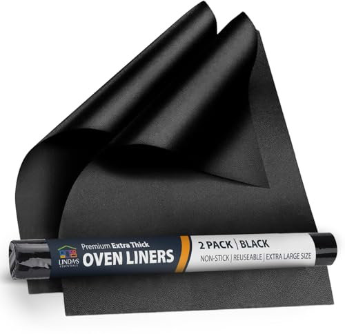 Linda’s Essentials Tappetini Forno (2 Pezzi) – Accessori Cucina Antiaderenti 32x50cm, Tappetino Forno Riutilizzabile, Rivestimento per Forno Resistente alle Alte Temperature, Facile da Pulire (Nero,)