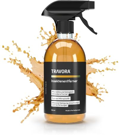 TRAVORA Premium Bio Caravan & Auto Insektenentferner - materialschonender Insektenentferner Auto & Camper - biologisch abbaubarer Fliegenentferner - 500 ml Fliegenentferner & Vogelkot Entferner