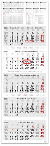 Calendrier 5 mois INFO – Vacances scolaires, jours fériés et aperçu de l'année 2025, calendrier mural I 33 x 100 cm, grand format décoratif avec 4 blocs individuels perforés (informations sur 5 mois)