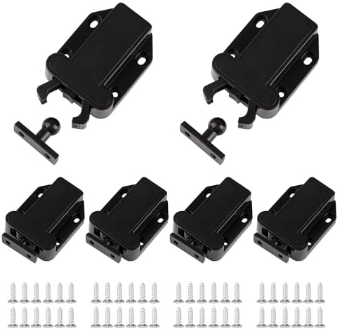 6 Stück Druckschnäpper Schnäpper, Push to Open Türöffner Schwarz mit Schrauben, Türriegel mit Touch-Entriegelung, Federschnäpper Automatischer für Schranktüren und Schublade
