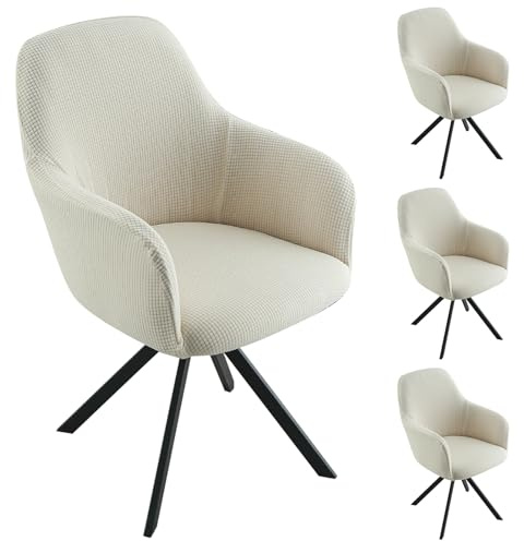 Inscrip Stretch Stuhlbezug Mit Armlehne, Esszimmer Sesselbezug, Büro Stuhlbezug, Rückenlehne Stuhlschonbezug, Sessel Stretch Abdeckung Stuhl Hussen Armlehnstuhl Stuhlbezüge Beschützer (4, Beige)