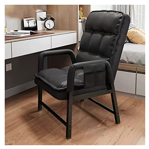Moderner Leder-Akzentstuhl mit verstellbarer Rückenlehne und Ottomane, hohe Rückenlehne, ergonomischer Loungesessel für Einzelliegesofa, bequemer Sessel mit dicker Polsterung, Farbe Nero, Größe ohne