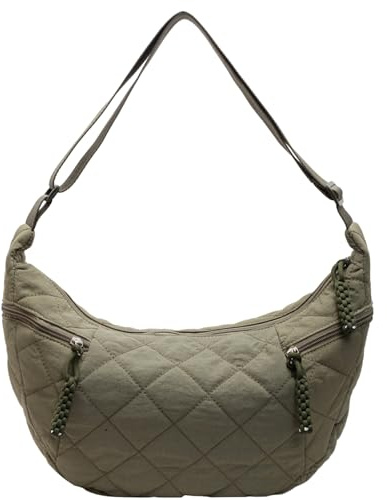 KESUDE Umhängetaschen Damen Mittelgroß, Halbmond Tasche Handtasche Schultertasche Crossbody Bag Stepptasche Moon Bag mit Verstellbarem Gurt Vintage für Alltag, Reisen & Party, (Grün)