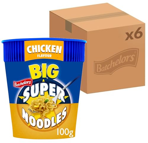 Batchelors Big Super Noodles Chicken Flavour Instant Snack Pot (6-Pack) | 100 g Instant Noodle Pots, Quick Meal, Convenient On-The-Go Snack, Rich Flavour, Easy Preparation