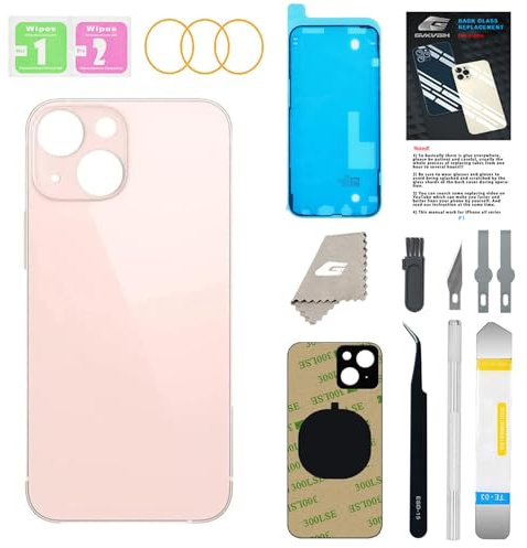 GUPFIX Vitre arrière de Rechange pour iPhone 13 avec Outils de réparation, Grand Trou arrière de Rechange pour Tous Les transporteurs avec adhésif préinstallé et Kits d'outils de réparation (Rose)