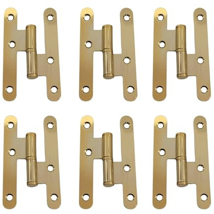 AZERODESIGN-Bisagras Puertas Madera-Bisagras para Puertas-Pernio Bisagra-Material Acero-Pack 6 Unidades-Sin Remate-Medidas100x57mm-Cantos Redondo (DORADO BRILLO, IZQUIERDA)