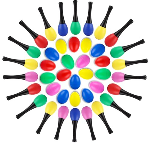 AKOLAFE 40 PCS Plastic Eggs Mini Maracas Colorful Shakers Maracas Egg Shaker Toy Eggs Musical Instruments for Party Favors, 5 Colours