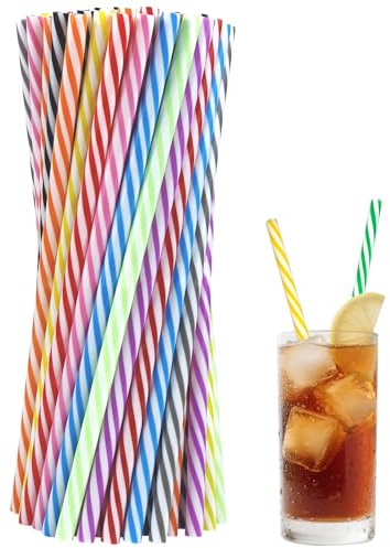 XINGNA 60 Stück Wiederverwendbare Strohhalme, Verdickte Strohhalme Plastik mit Strohhalmbürste, Trinkhalme Plastik für Smoothies, Saft, Heißgetränk, Cocktail (9.06 Zoll lang,0.28 Zoll Durchmesser)