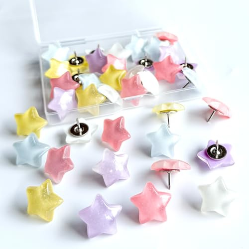 Thumb Tacks for Walls, Decorative Push Pins and Tacks for Bulletin Board,25Pcs Star-Shaped Thumbtacks, Ideal Desk Accessories for Office Decor,Home and School (Luminous Star)