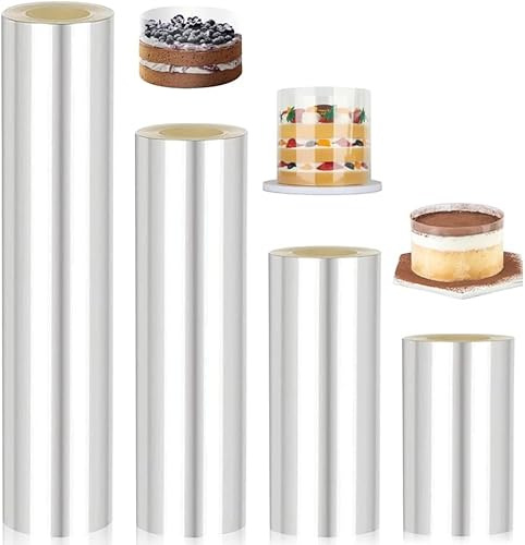 4 Rolle Tortenrandfolie Tortenfolie Tortenring Hoch 8/10/15/20cm x 10m - Transparent Acetat Rolle Verdicken, Tortenrandfolie Wiederverwendbar für Dessertringe Tortendeko Schokolade Mousse Kuchen