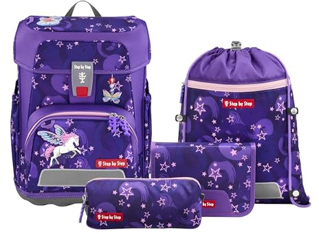 Step by Step Schulranzen-Set Cloud, 5-teilig, ergonomischer Tornister mit Reflektoren, höhenverstellbar mit Hüftgurt, ab der 1. Klasse, 19L