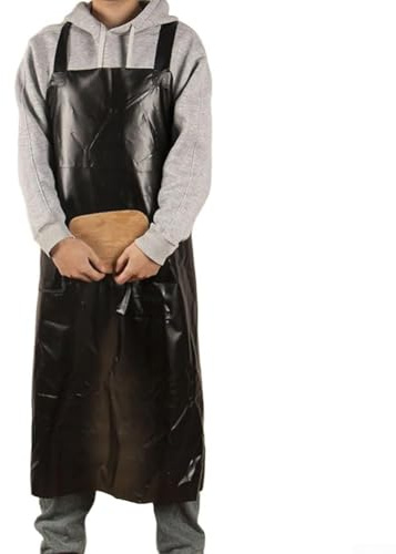 Grembiule in PVC impermeabile e a prova di olio per cucina, cucina, pulizia, giardinaggio, pesca, abbigliamento protettivo di grado industriale con collo regolabile (è nero)
