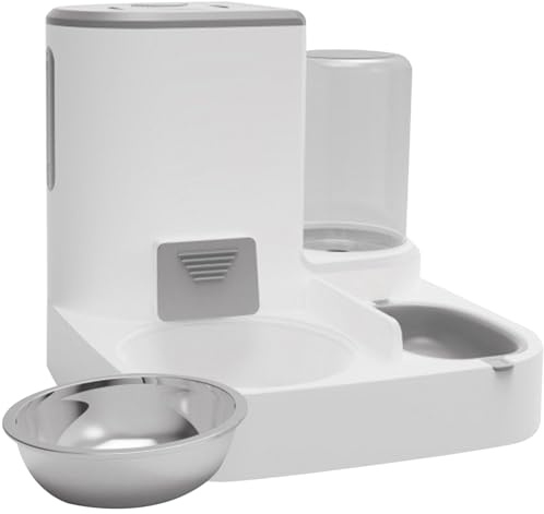 Automatischer 2-in-1-Katzenfutterspender und Wasserspender, 1 l Futter und 2, l Wasserspender für Katzen, Kätzchen, Welpen, Grau