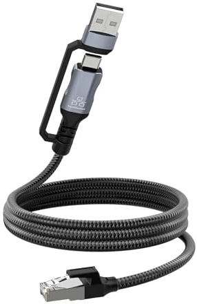 Uqezagpa Cavo Ethernet USB Intrecciato E Tipo C a RJ45 Adattatore Internet Veloce da 1 8 M 100 Mbps per Laptop Tablet Telefono Cavo Ethernet Intrecciato a Doppia Porta