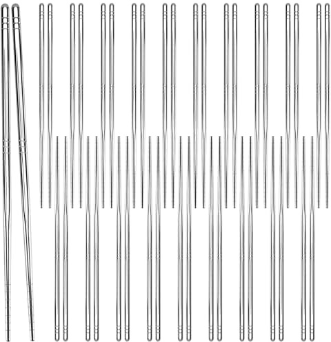 UNGFEI 20 Pairs Stainless Steel Chopsticks, Non-Slip Metal Chop Sticks Dishwasher Safe for Home, Kitchen, Restaurant, Chinese Japanese Korean