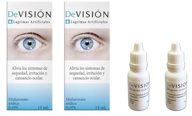 DeVisión Lágrimas Artificiales 15 ml - Pack de 2 Unidades - Gotas Oftálmicas con Hialuronato Sódico 0,10% – Lubricante Ocular para Aliviar la Sequedad, Irritación y Cansancio Ocular – Envase Gotero