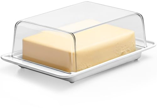KONZEPT Mantequillera de plástico con tapa transparente para 250 g, apta para lavavajillas, color blanco