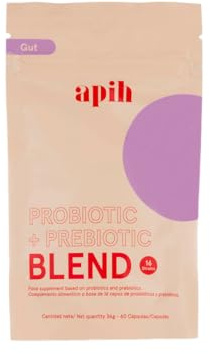 Apih Probiotic + Prebiotic Blend, Probiotici e Prebiotici, 16 ceppi probiotici e prebiotici per l’intestino, supporta una flora intestinale equilibrata e la digestione, 60 capsule