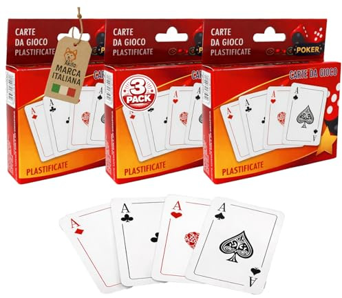 AKITAInk Set 3 Mazzi Carte da Gioco Francesi Plastificate - Resistenti e Durevoli, Ideali per Poker, Burraco, Scala 40 e Giochi di Carte